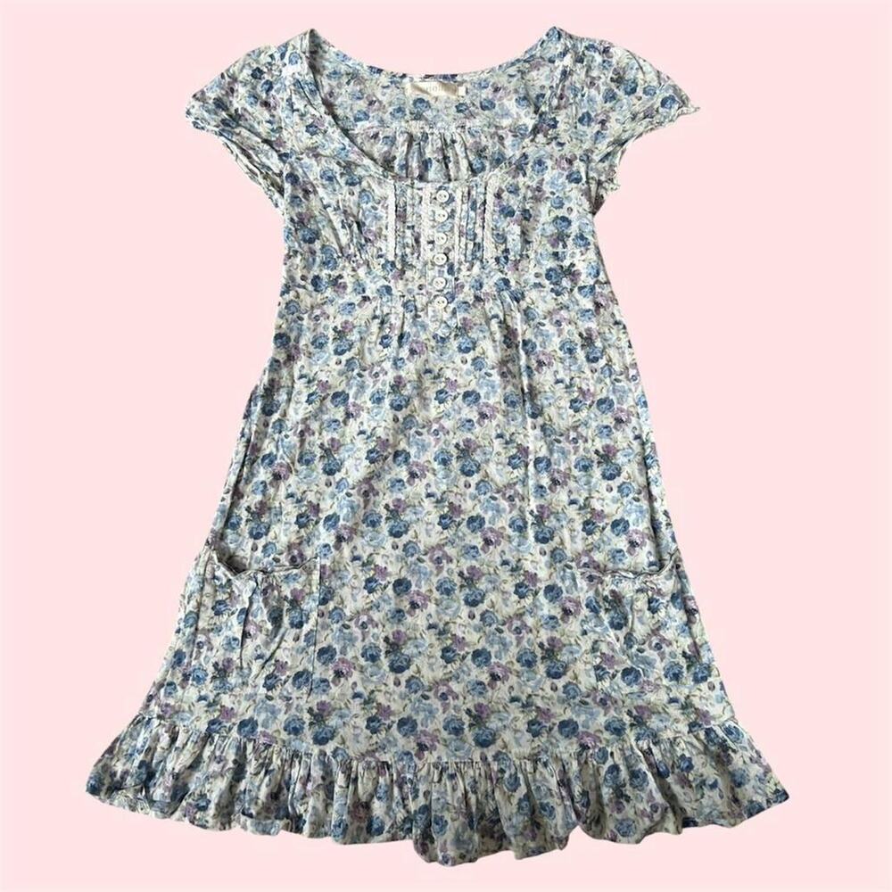Euro brand fionella cotton blue floral babydoll dress with ruffles